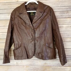 Vintage Avant Garde Brown Leather Coat Jacket Sz L